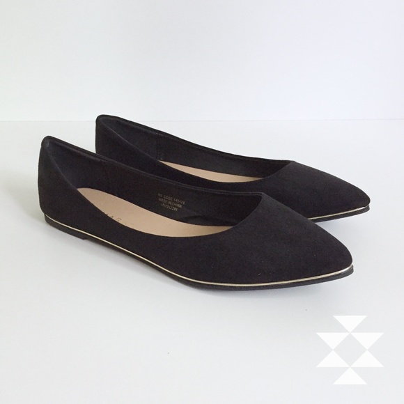 Primark Shoes - Classic Black Suede Flats with Gold Trim 7